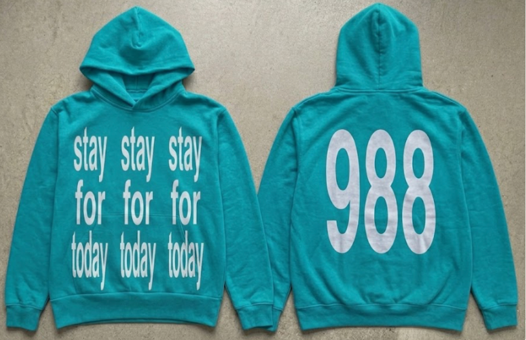 STAYFORTODAY Bright Teal And White Text Hoodie